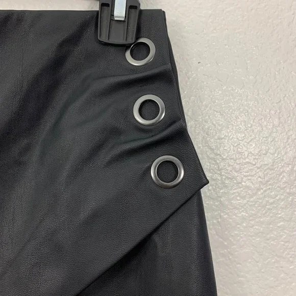 Express Pleated Faux Leather Mini Skirt Grommet - Picture 2 of 6